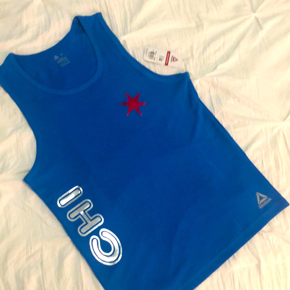 Reebok performance tank NWT Royal blue w/metallic prints M size